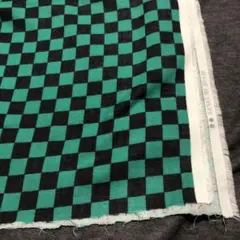 緑と黒の市松模様　国産ダブルガーゼ生地