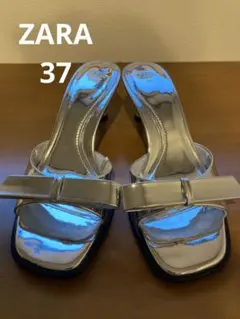 ZARA リボンメタリックハイヒールサンダル　37