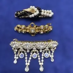 エレガントなビジュー付きバレッタ3点セット