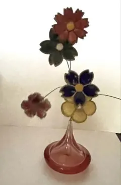 フラワーモチーフ ガラス製花瓶付き インテリア装飾