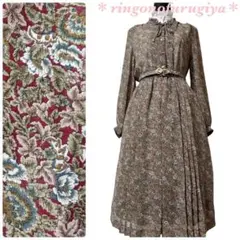 レトロ●フリル襟×リボン●ワンピース●ワイン色ベース●クラシカル●美品