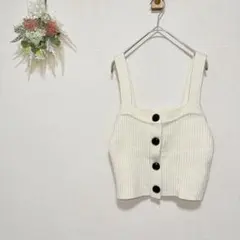 GU 【M】 ニットビスチェ リブ アイボリー レイヤード 韓国風 ショート丈