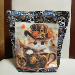 スチームパンク猫デザイン ミニトートバッグ