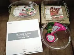 未使用3点セット★HARIO★mixing bowl 耐熱オーバル皿 スクエア皿のサムネイル
