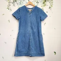 【J.Crew】半袖 デニム Vネック Aライン ワンピース Mサイズ