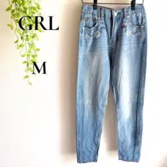 グレイル GRL 花柄刺繍 デニムパンツ M ライトブルー レディース