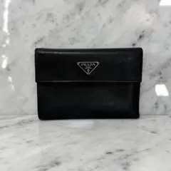 PRADA プラダ 三つ折財布 ブラック 黒 サフィアーノ トライアングル