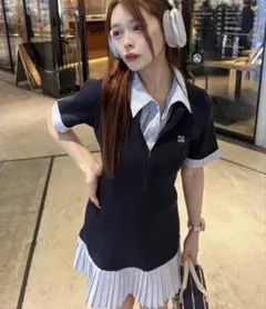 NICE CLAUP ドッキングプリーツミニワンピース