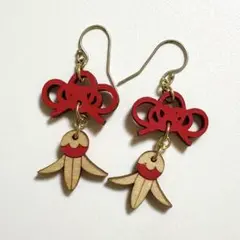 和風 木製 水引デザイン ピアス