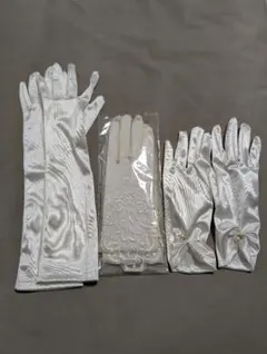 3点セット ウェディンググローブ ホワイト サテン 刺繍