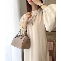 新品クラシカルエルフ★1枚でサマになる主役級Vネックロングワンピース★グレージュ