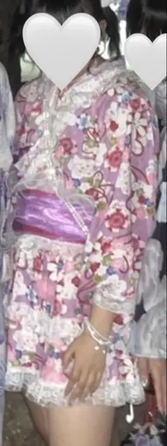 【姫ギャル♡浴衣ドレス ミニ丈 リメイク 蝶々ピンク 白レース　薔薇 フリル】 姫ギャル♡浴衣ドレス ミニ丈 リメイク 蝶々ピンク 白レース 薔薇