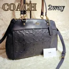 美品【COACH】2way ショルダーバッグ トート シグネチャー 型押 レザー