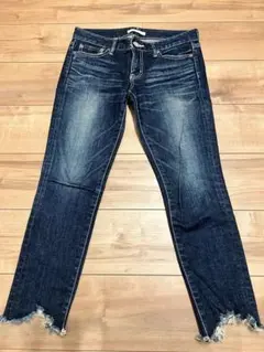 ダークブルー スキニーデニム フリンジ裾