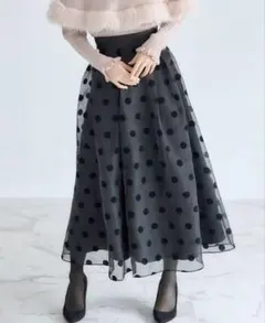 新品タグtocco closetフロッキードットオーガンジータックフレアスカート