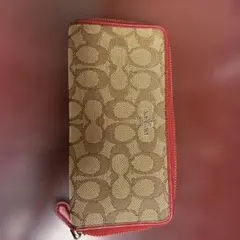 定番 コーチ シグネチャー レッド 長財布 ラウンドファスナー 人気