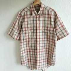 ✨Aquascutum✨半袖シャツ 前ボタン【L】 チエック柄 綿100%日本製