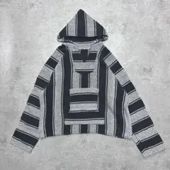 90s メキシカンパーカー バハシャツ ブラック×ホワイト vintage