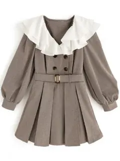 ベルト付きチェック柄フリルカラープリーツミニワンピース