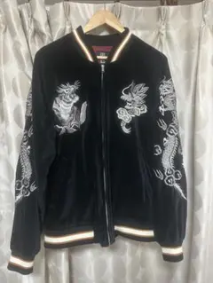 スカジャン ベロア 鷲 ブラック THRASHER スカジャン 「at」「THRASHER/スラッシャー」ロゴ刺繍