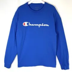 チャンピオンChampionロゴプリント長袖TシャツロンTブルーヴィンテージ