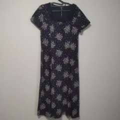 junjun様専用 ネイビー 花柄 半袖ロングワンピース