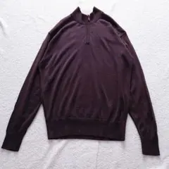 美品 Aquascutum 長袖 ハイネックニット L ハーフジップ シルク