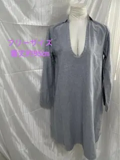 Heart Marketブルー Vネック チュニック 七分袖