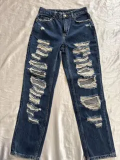BERSHKA 未使用　デニムパンツ　ダメージ風　EUR34 美品