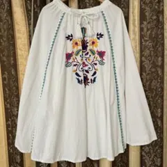 Amina アミナ 刺繍 ロングフレアスカート 花柄 白 ホワイトのサムネイル