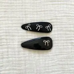 リボンモチーフ 黒 ヘアピン 2個セット