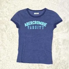 美品☆abercrombie アバクロンビー リンガーTシャツ ブルー カレッジ