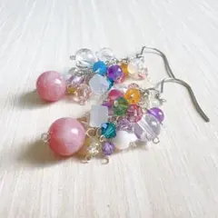 1点限り　天然石ピアス　イヤリング　チャーム　宝果の実り　ピンククォーツ