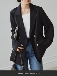 新品未使用！【洗える】ゴールドボタンダブルテーラードジャケット ブラック M