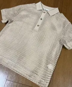 ZARA メッシュ編みポロシャツ ベージュ サイズ38