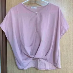 ピンク ドレープデザイン Vネック シャツ
