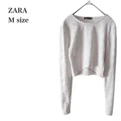 ザラ/長袖トップス/凹凸素材/ショート丈/花柄/M/ホワイト/きれいめ/薄手