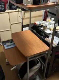 木目調 パソコンデスク 昇降式 デスク2段式　引き出しのサムネイル