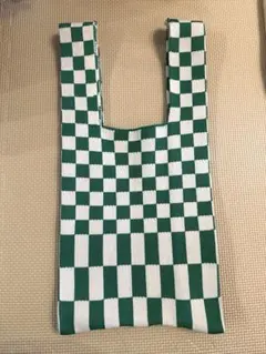 【未使用】チェッカーフラッグ柄 ニットバッグ グリーン