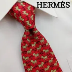 エルメス 高級シルクネクタイ 総柄 レッド - メルカリ