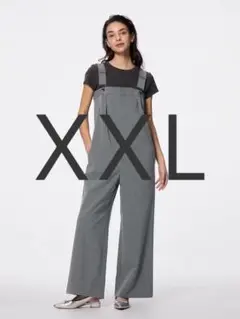 【大きいサイズ】GU タックサロペットパンツQ ［グレー］XXL【未使用タグ付】