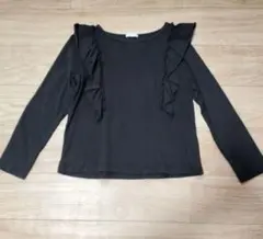 ​GU ガールズ 肩フリル長袖Tシャツ ロンT ブラック 140cm