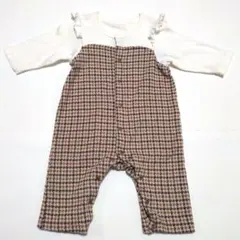 GU ベビー ロンパース 秋冬 千鳥格子柄 フリル付き 厚手 かわいい 70