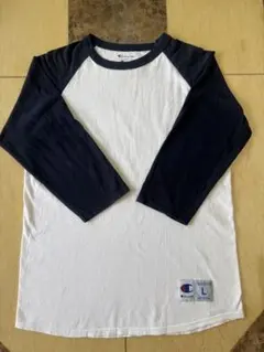 Champion 長袖カットソー L ホワイト/ネイビー