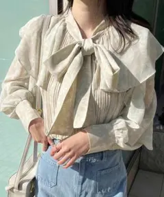 NICECLAP ナイスクラップ　前後2wayボウタイブラウス　グリーン　緑