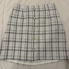 MIIA ツイード ミニスカート チェック パールボタン