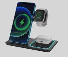 【新品未使用】3in1 ワイヤレス充電スタンド折りたたみ式 ブラック