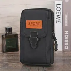 縦型 ウエストバッグ ブラック 2層 スマホホルダー ウエストポーチ アウトドア
