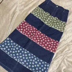 美品　洒落　デニム パッチワーク ロングスカート