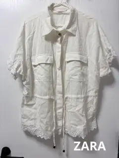 ZARA ホワイト 半袖 シャツ レース付き